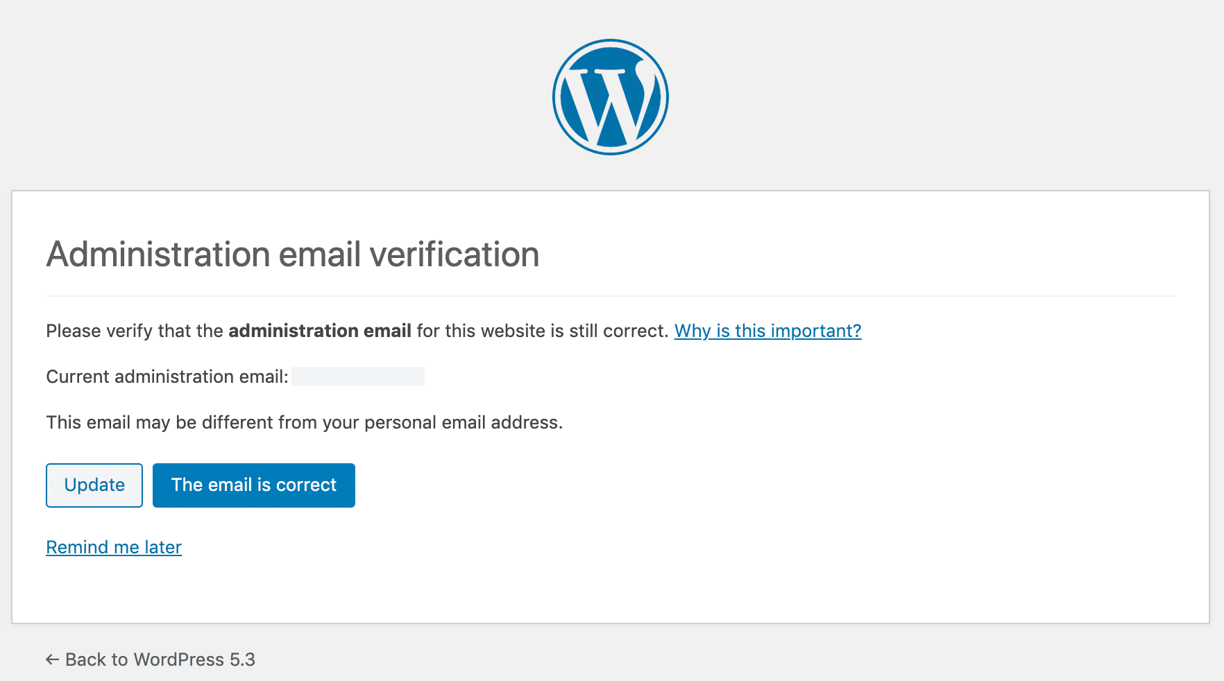 Verificação de e-mail administrativo