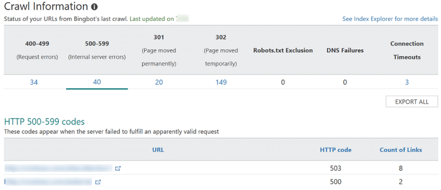 Informações de rastreamento no Bing