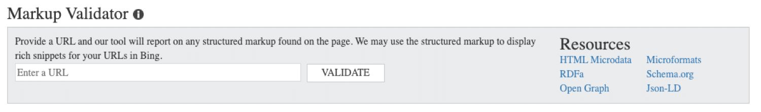 Validador de marcação de esquemas/dados estruturados no Bing