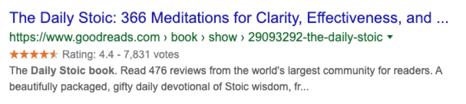 Um exemplo de esquema mostrando (estrelas de revisão) no Google