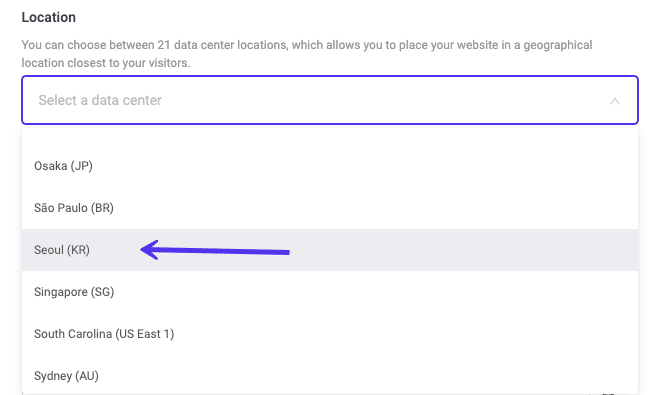 Centro de Dados de Seul em MyKinsta