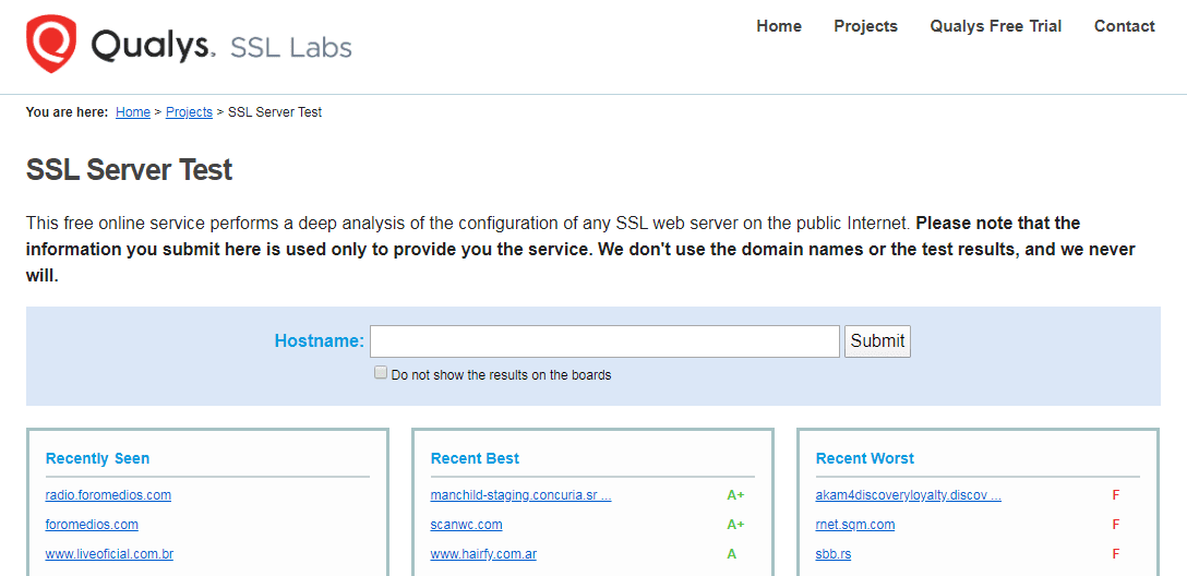 A ferramenta Qualys SSL Server Test