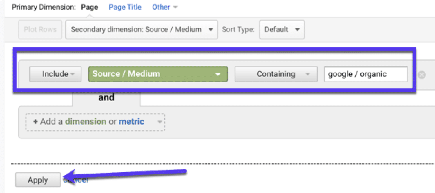 Filtro por orgânico (também conhecido como tráfego SEO) no Google Analytics