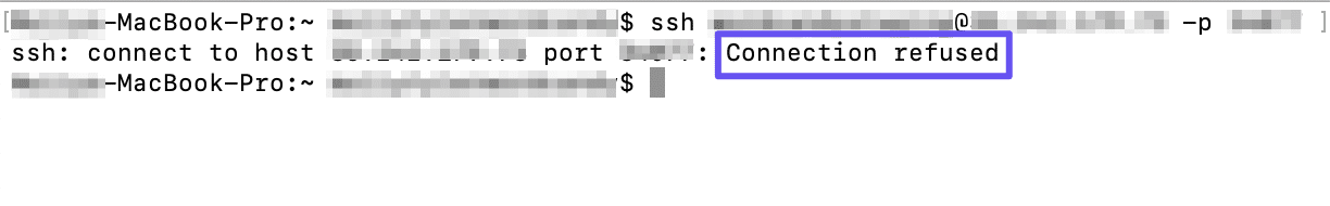 A mensagem de erro de conexão recusada no Terminal