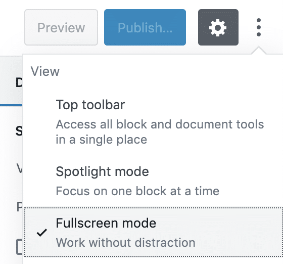 O modo tela cheia é ativado por padrão no WordPress 5.4