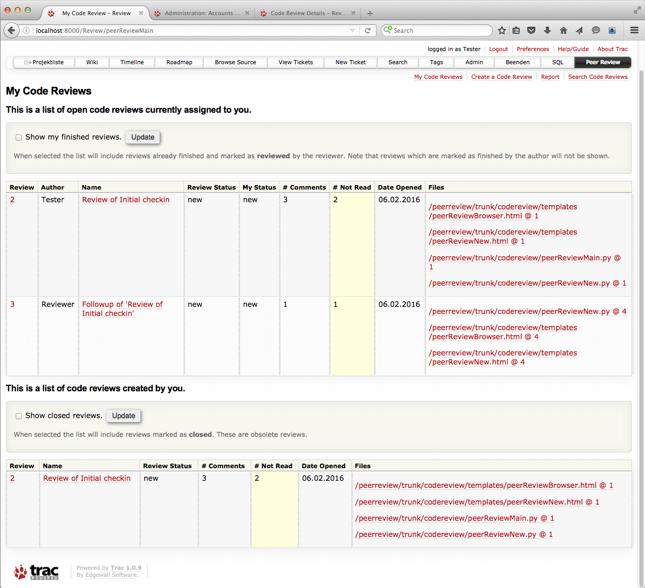 Resumo da Plugin de Revisão por Pares for Trac