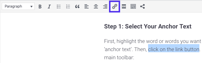 O botão Adicionar Link no Editor Clássico