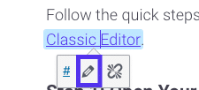 Abrindo as configurações do link no Editor Clássico
