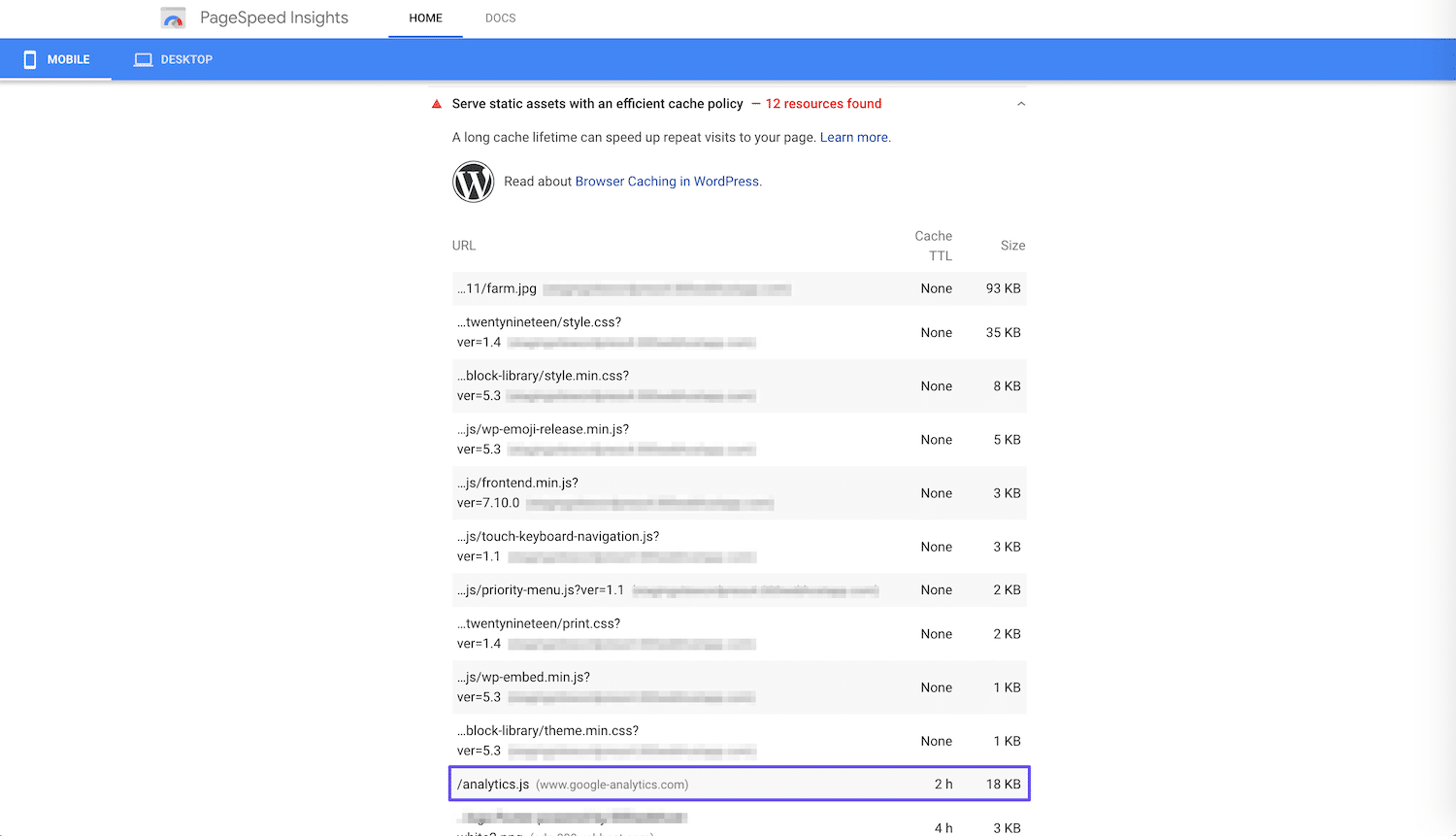 Um exemplo de aviso do Google Analytics