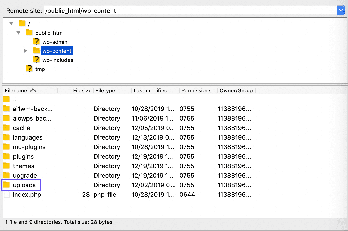 Upload de arquivos para o diretório da Biblioteca de Mídia WordPress via FileZilla