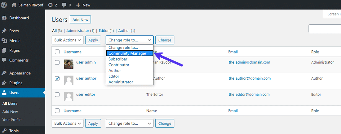 Atribuição do papel do usuário personalizado aos usuários existentes