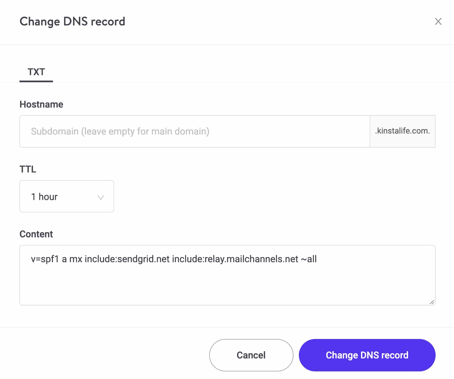 Atualize seu registro SPF TXT para incluir canais de correio no DNS Kinsta
