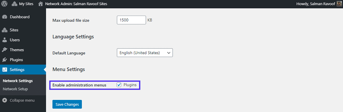 O Super Admin pode dar aos Administradores a capacidade de gerenciar plugins