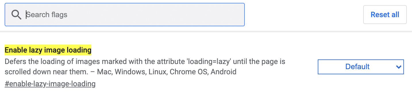 Configurações de carregamento preguiçoso em Chrome
