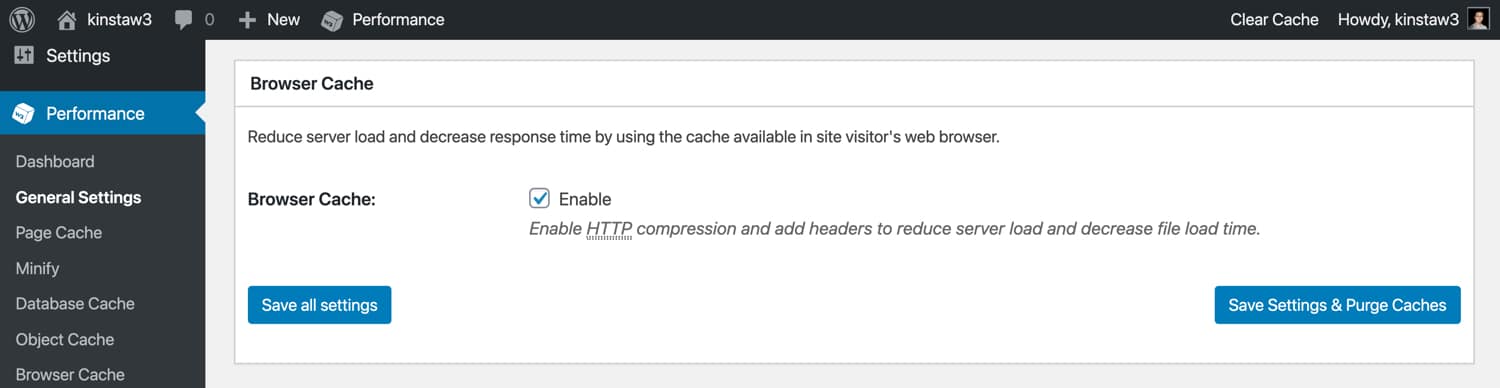 Habilitar o cache do navegador em W3 Total Cache.