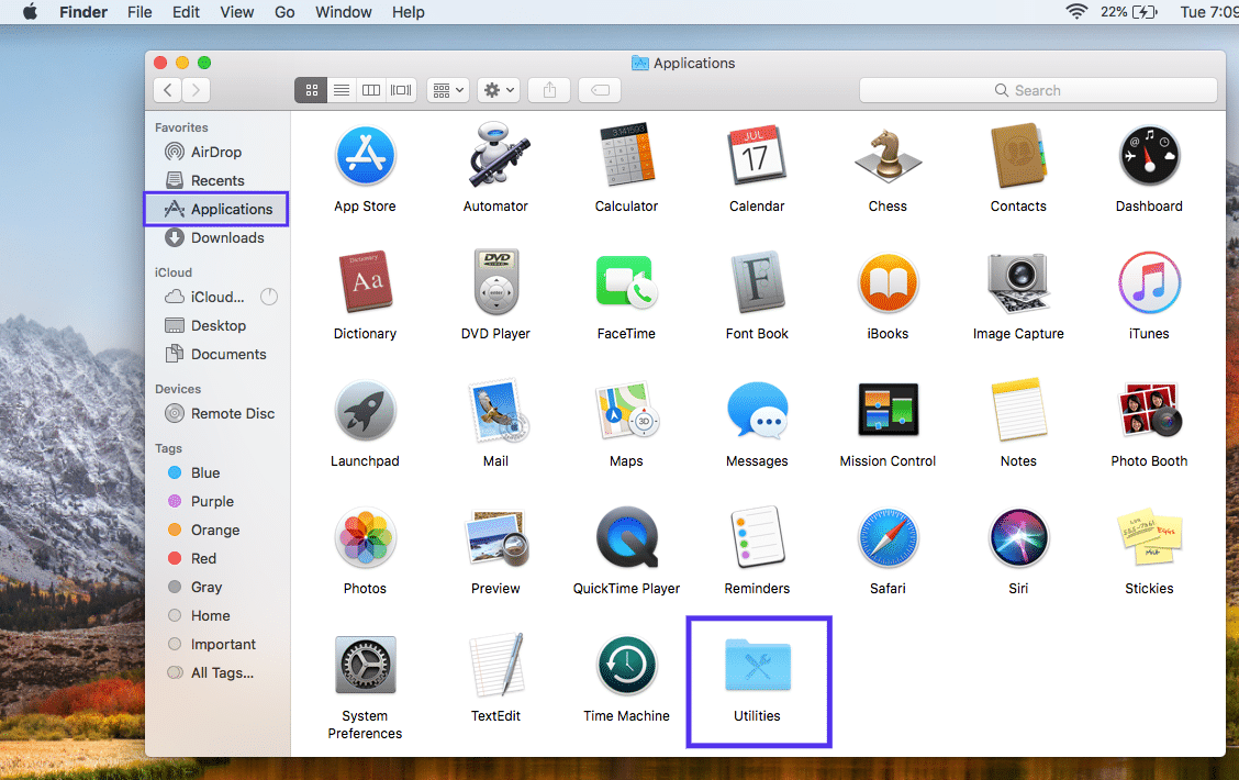 A pasta Aplicações em macOS