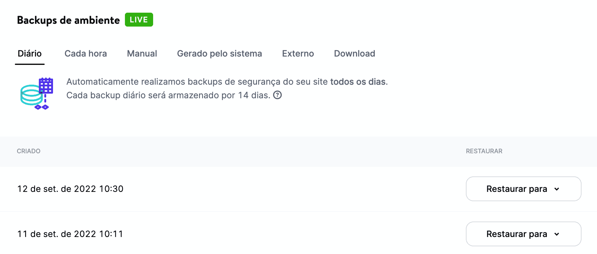 Backups automáticos no MyKinsta