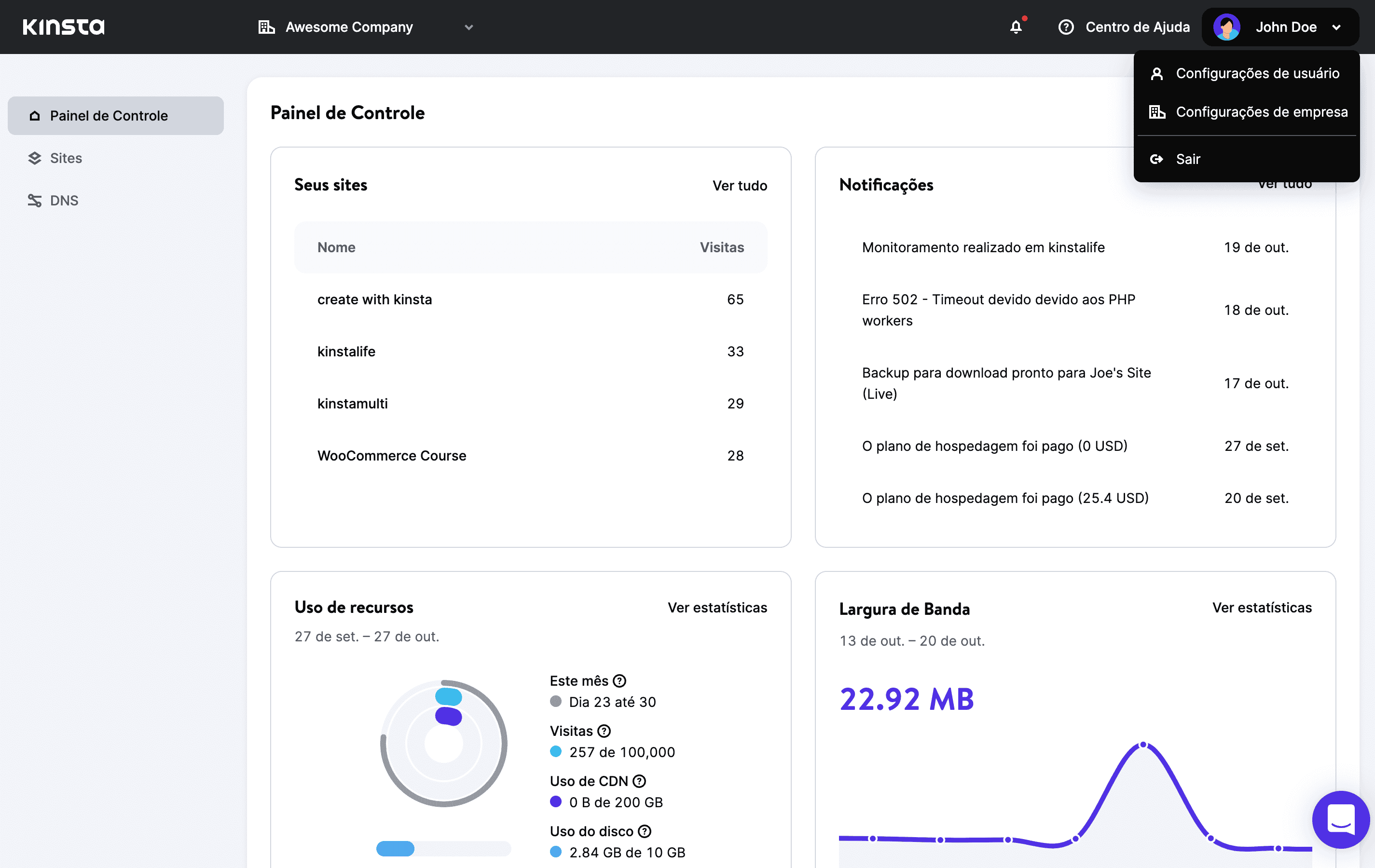 Novo painel MyKinsta