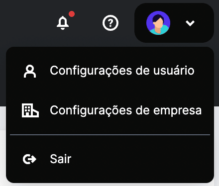 Aba do usuário para acessar detalhes individuais e da empresa.