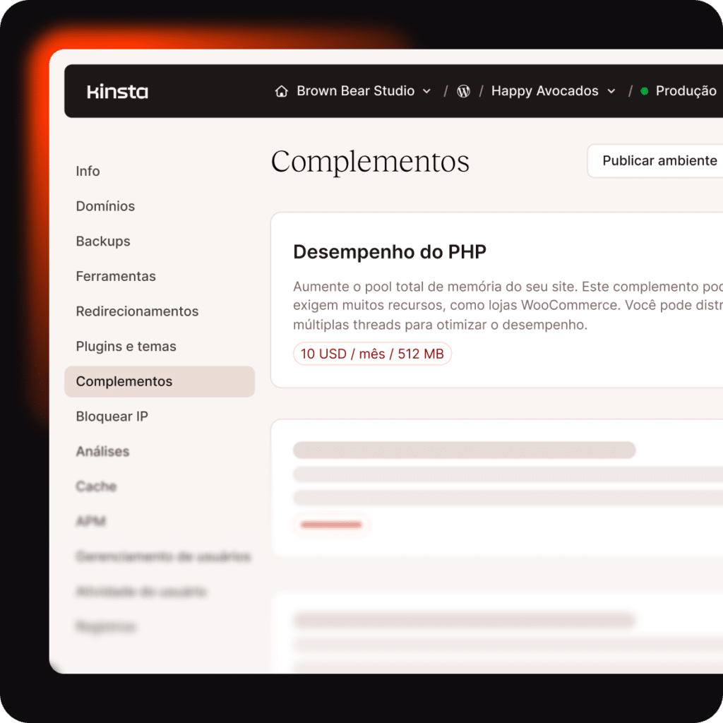 Habilite o complemento de desempenho PHP em segundos diretamente no MyKinsta