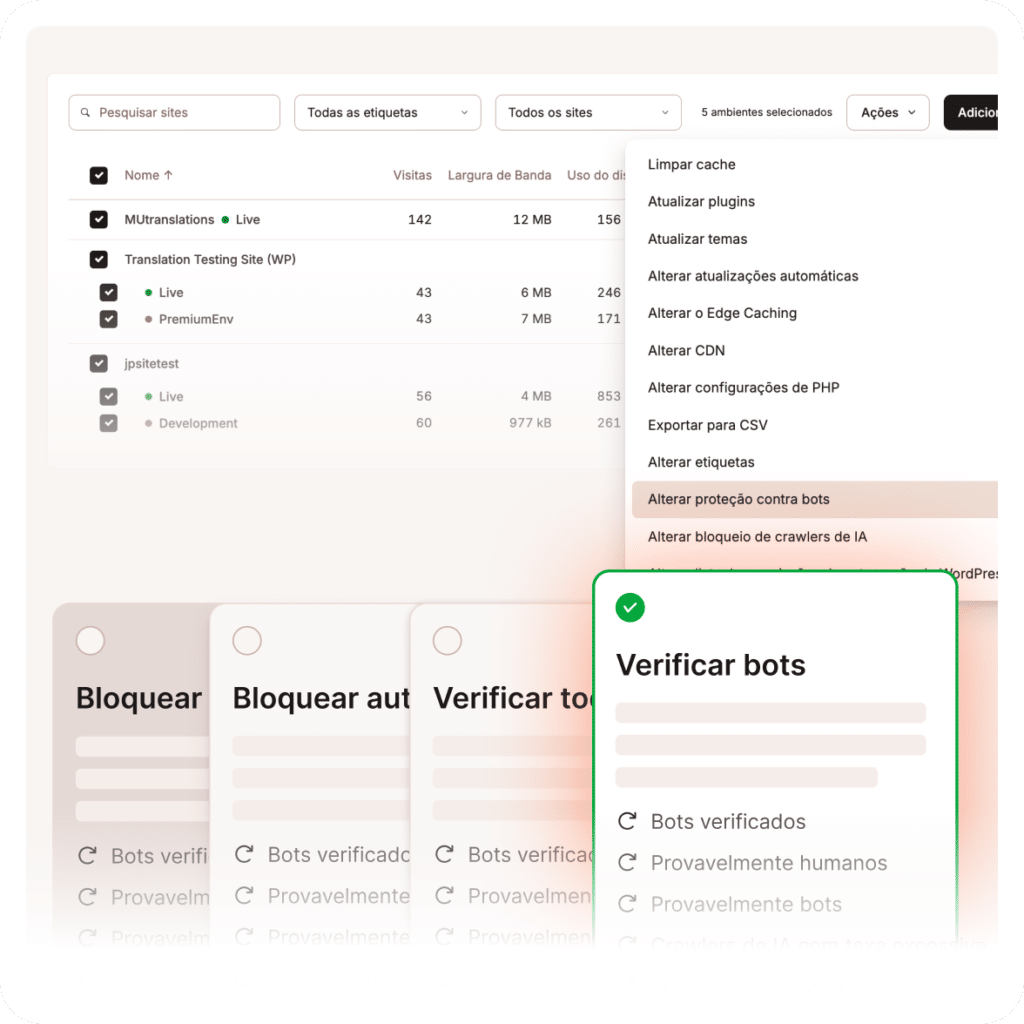 Habilite a Proteção contra Bots diretamente no MyKinsta.