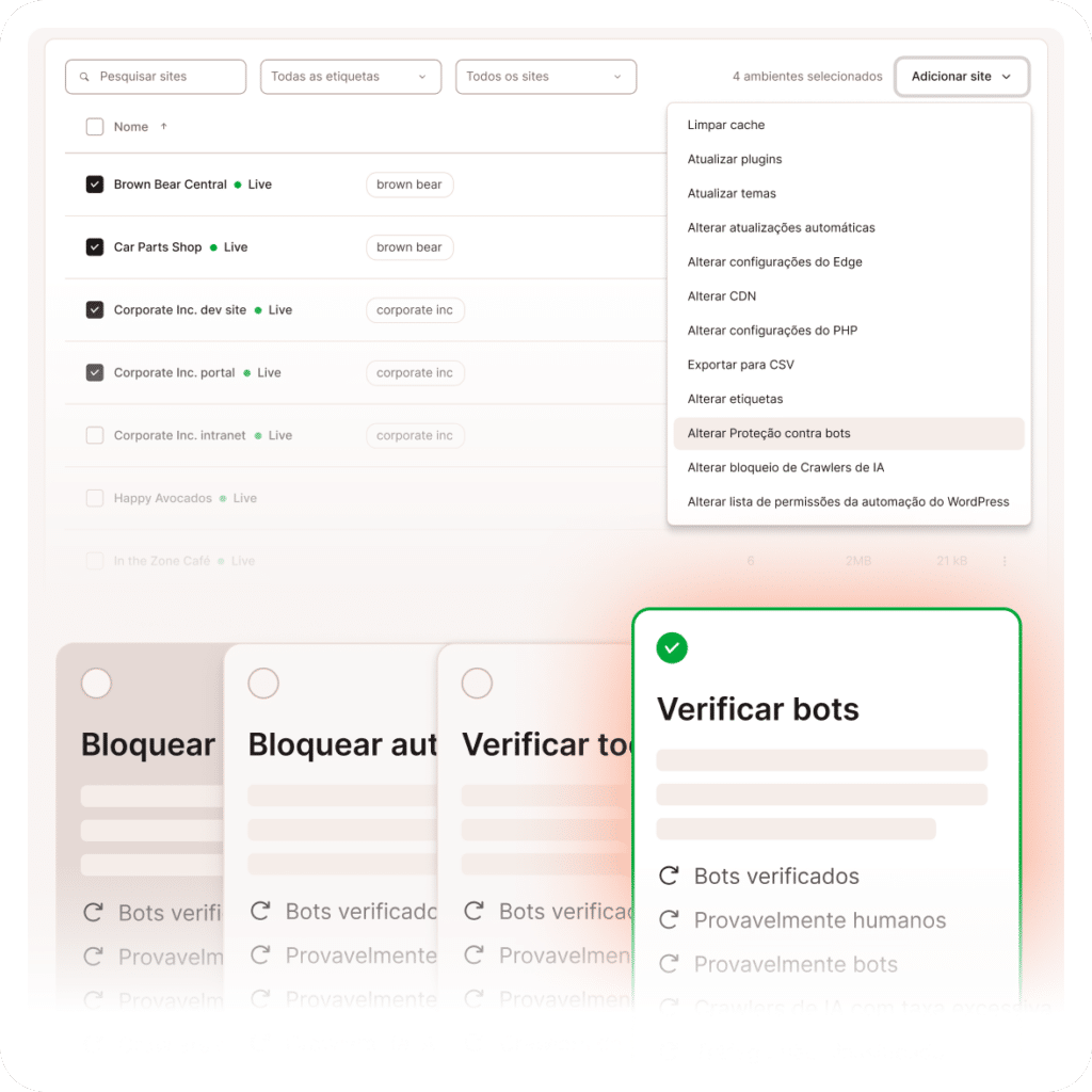 Habilite a Proteção contra Bots diretamente no MyKinsta.