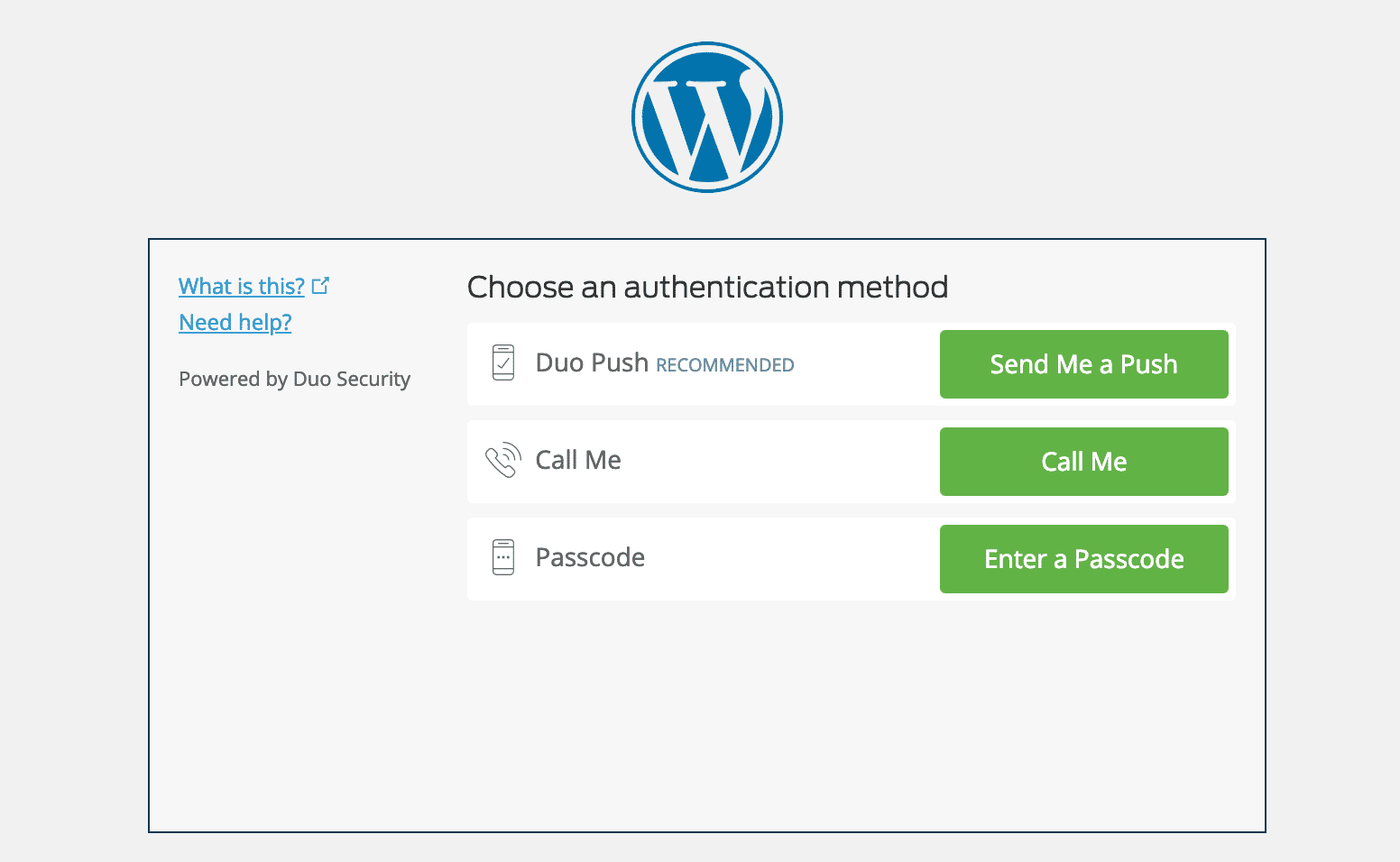 WordPress-sida med tvåfaktorsautentisering