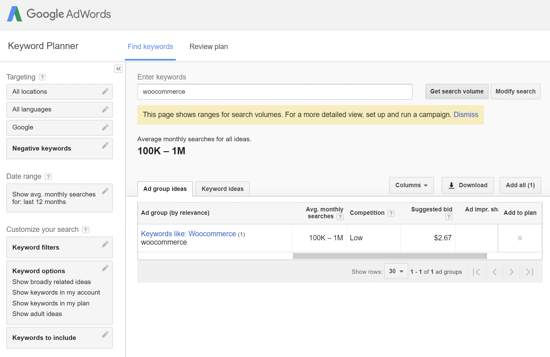 Google Keyword Planner SEO verktyg