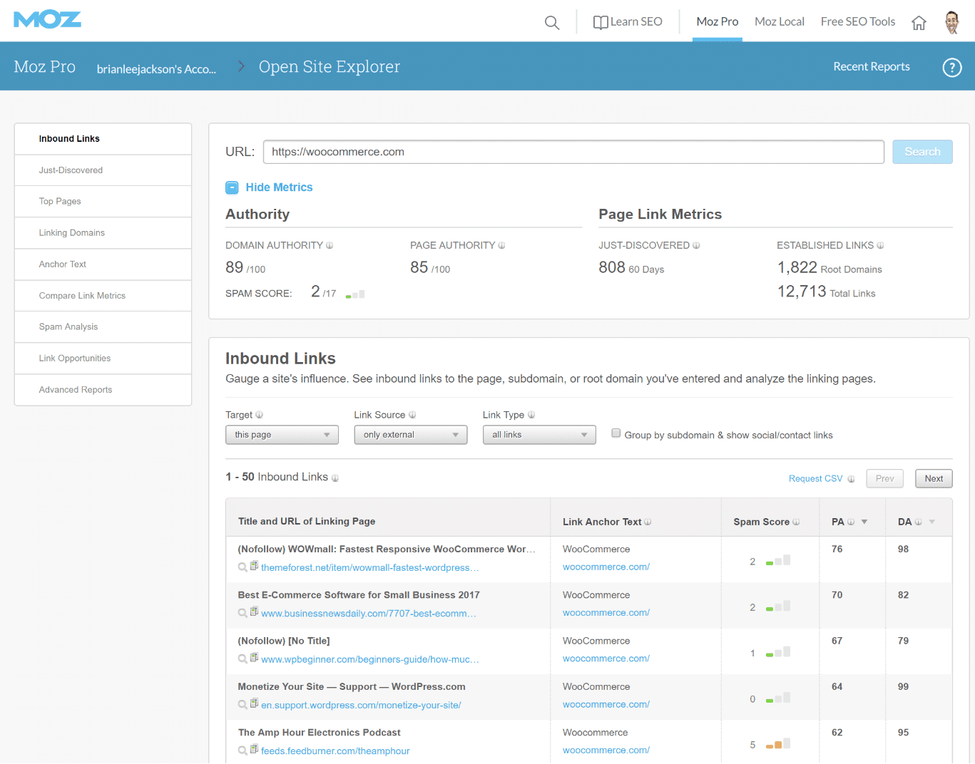 Moz Open Site Explorer verktyg