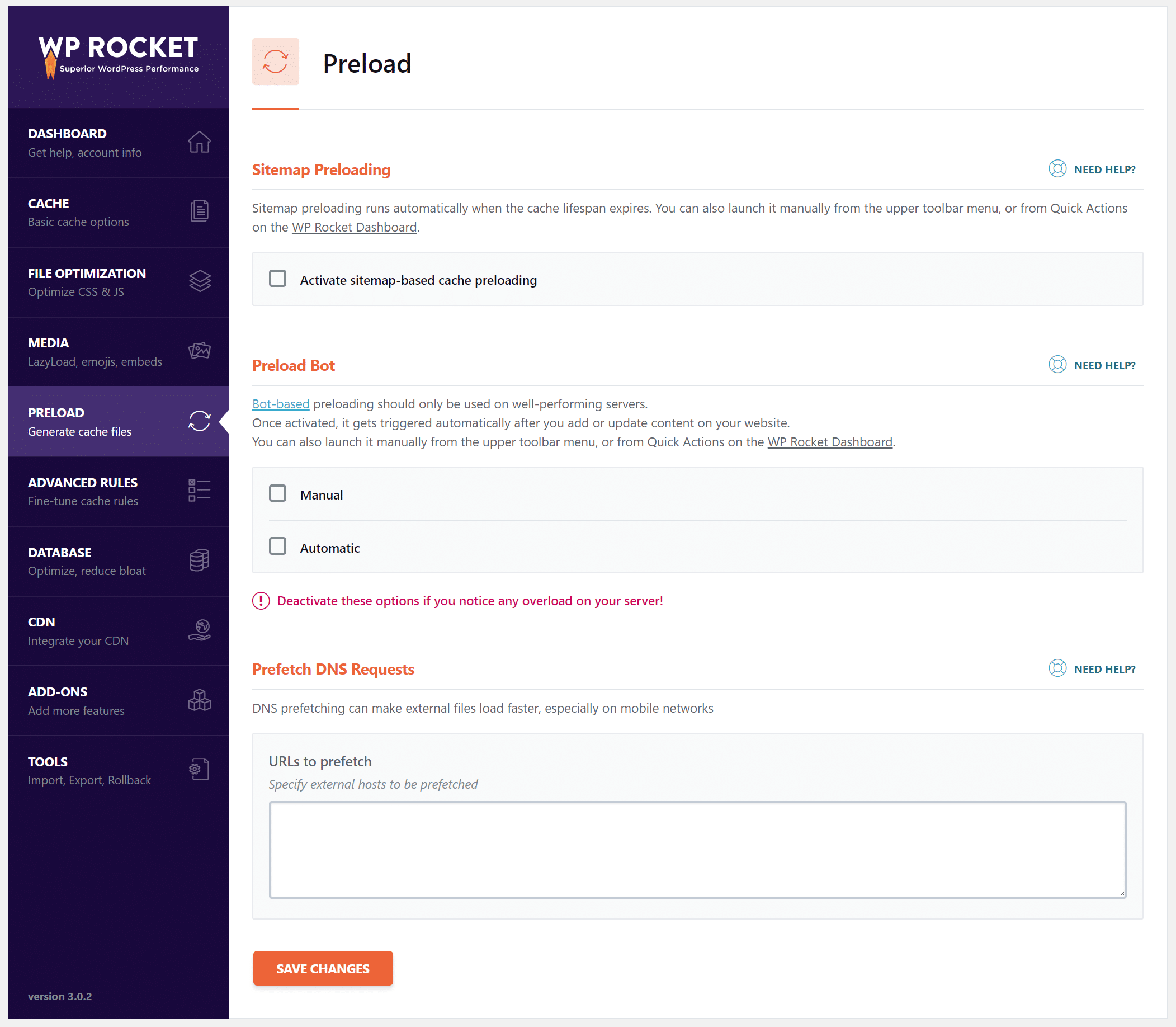 WP Rocket för-laddning