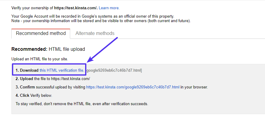 Hämta HTML-verifieringsfil