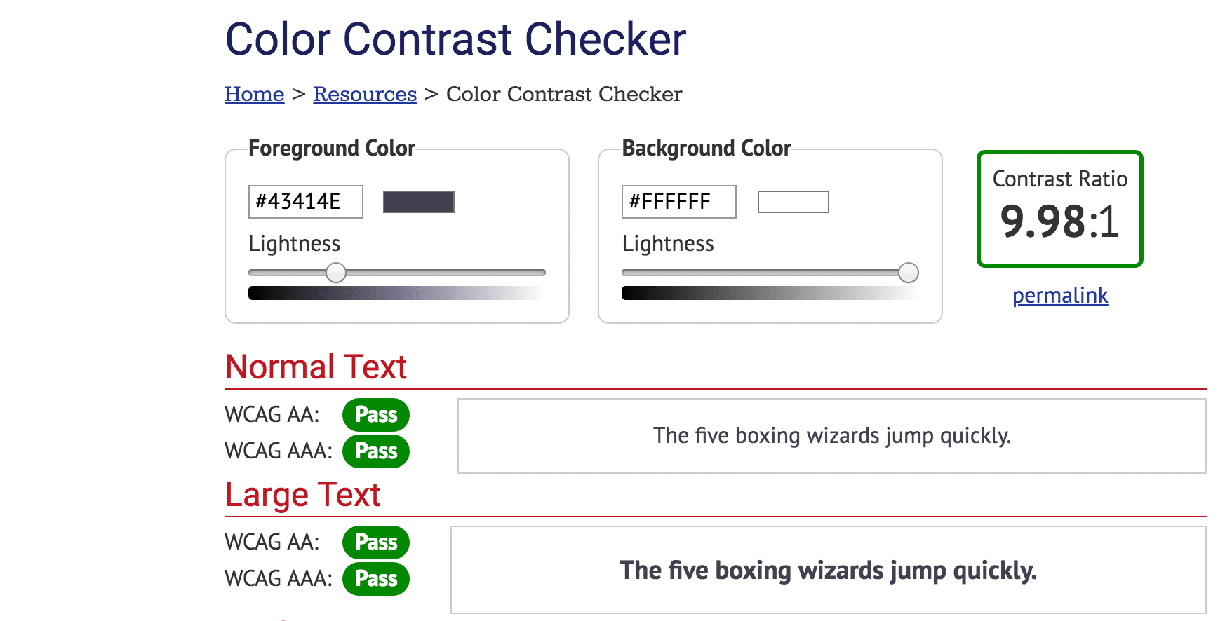 Color contrast checker-verktyget
