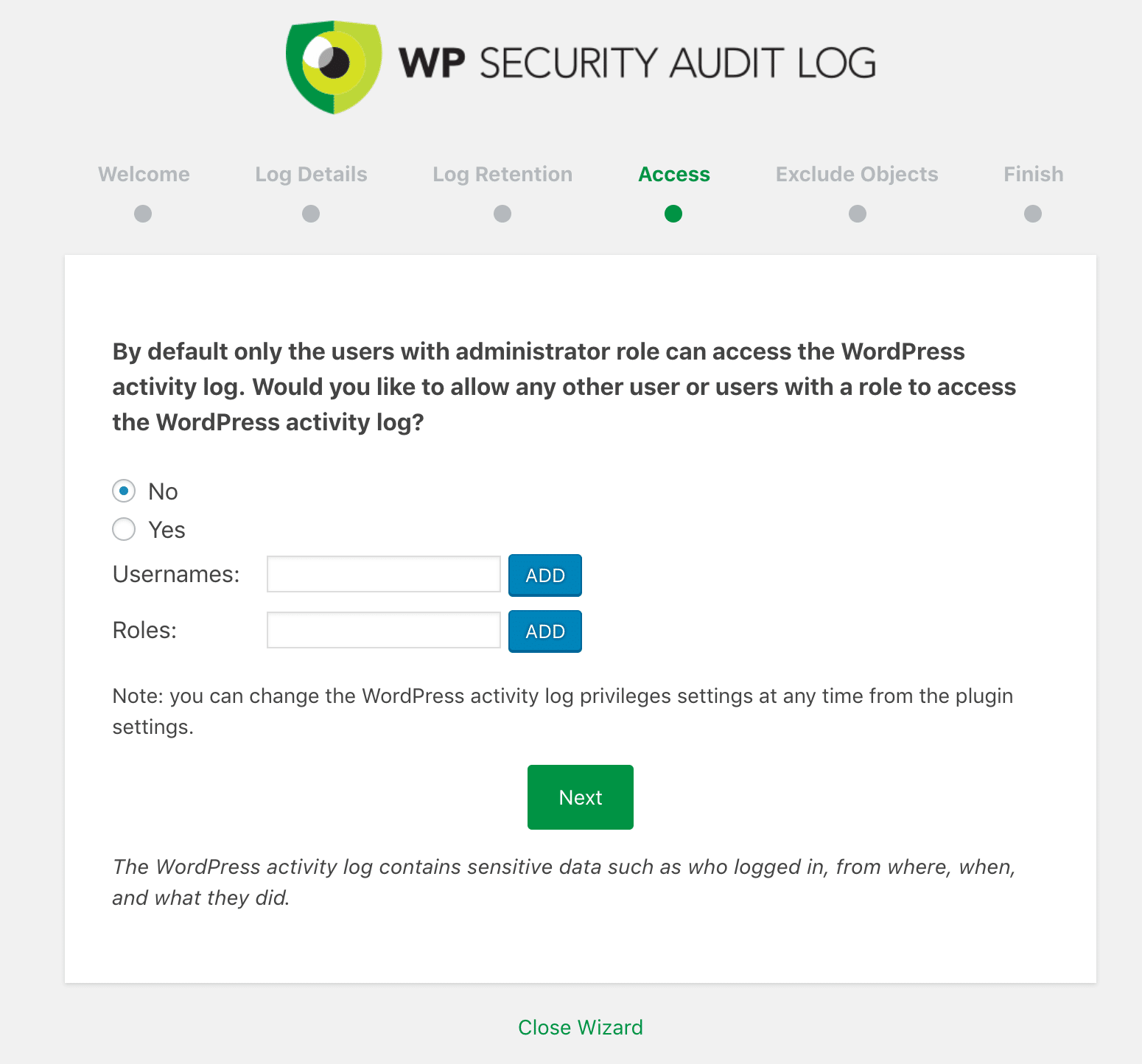 WP Security Audit Log åtkomst