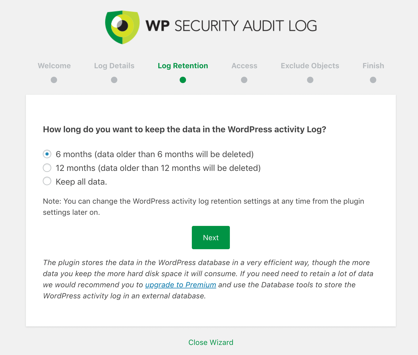 WP Security Audit Log datalagring