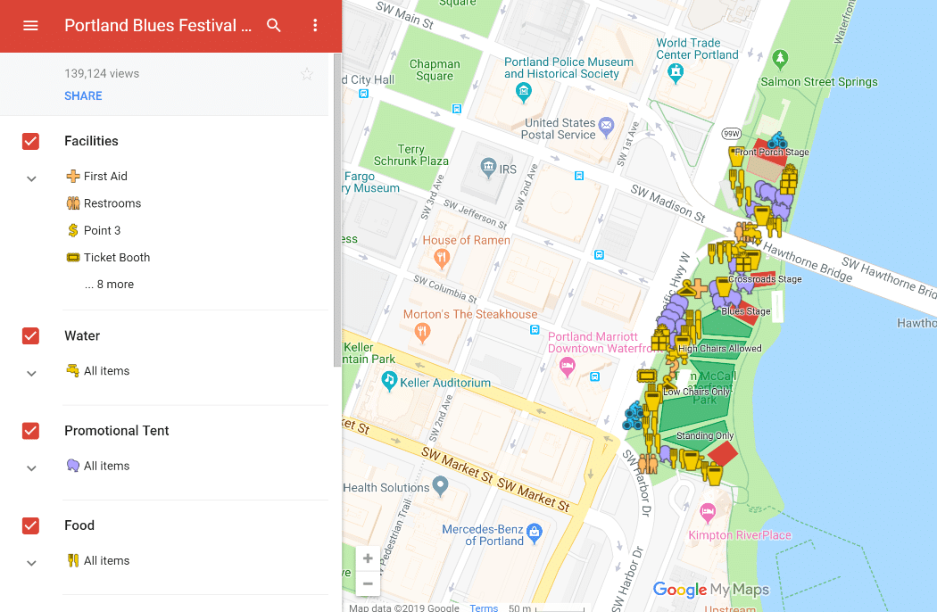 Exempel på Googles Mina kartor