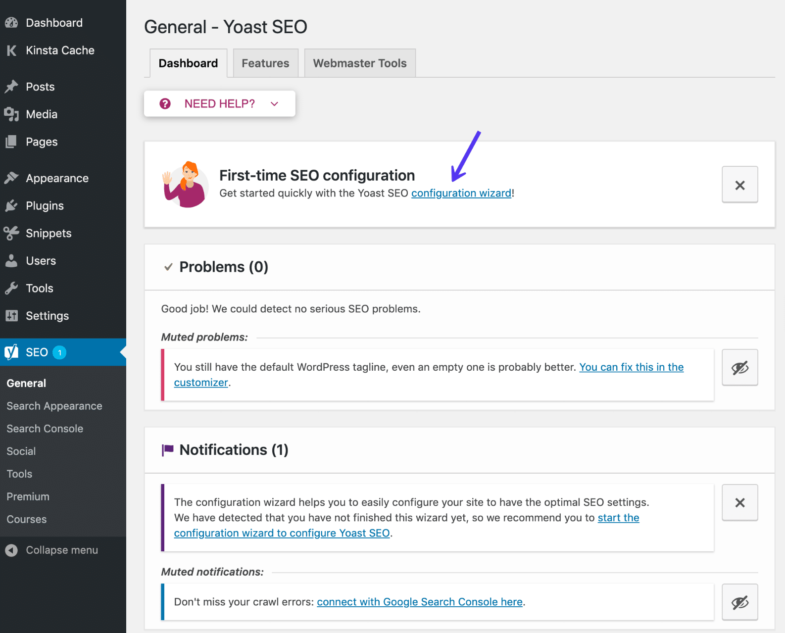 Så kommer du åt Yoast SEO konfigurationsguide
