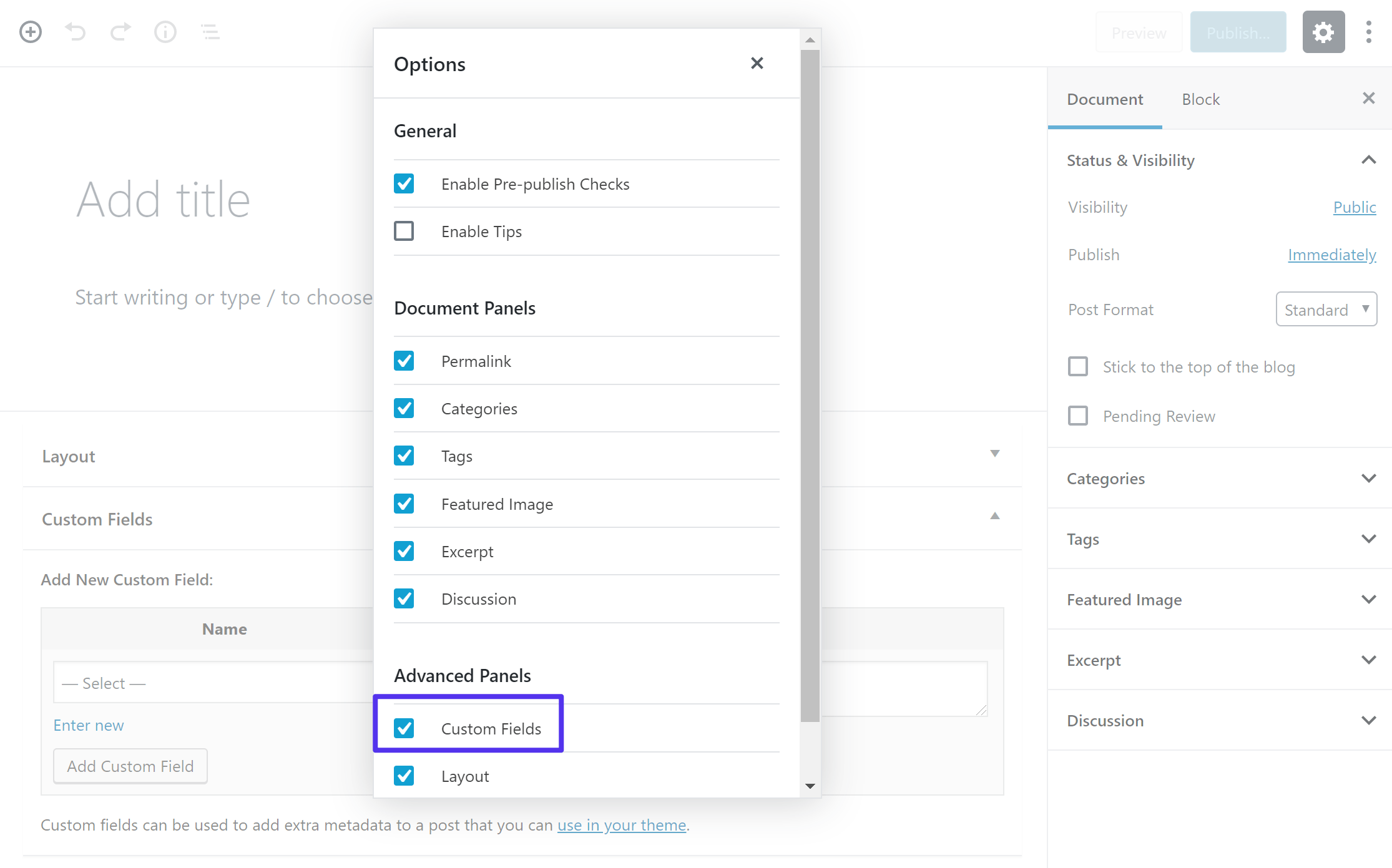 Så här öppnar du anpassade fält i blockredigeraren