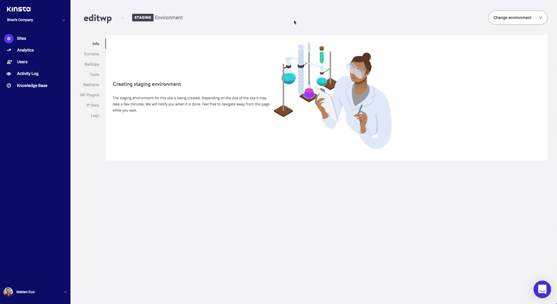 Staging-webbplats skapad i MyKinsta