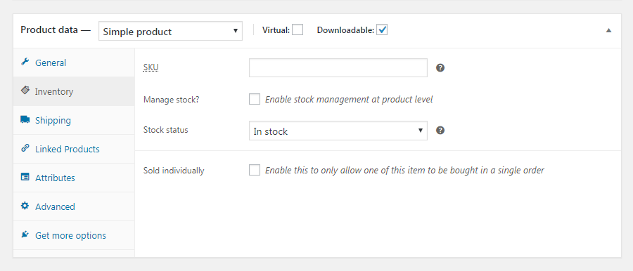 WooCommerce-fliken Lager