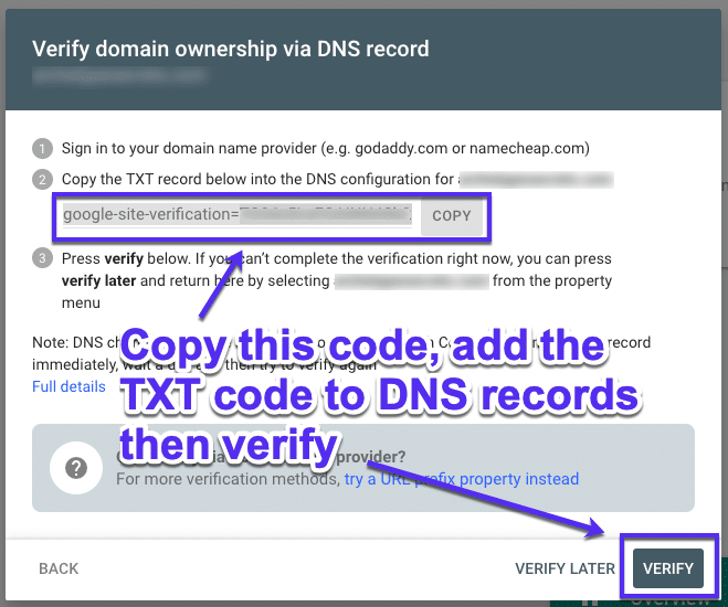 Verifiera ägarskap via DNS-poster