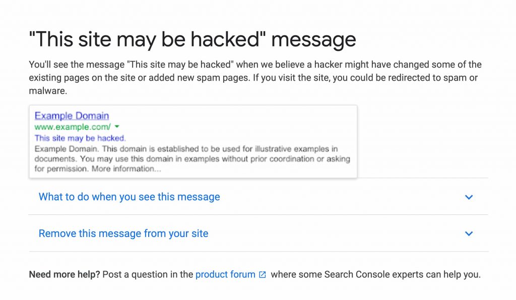 Google alert - denna webbplats kan ha hackats