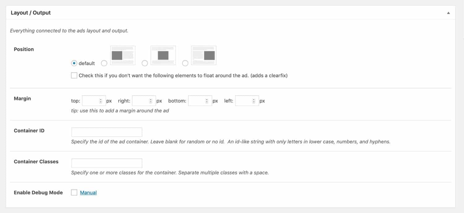 Avsnittet Layout/Output