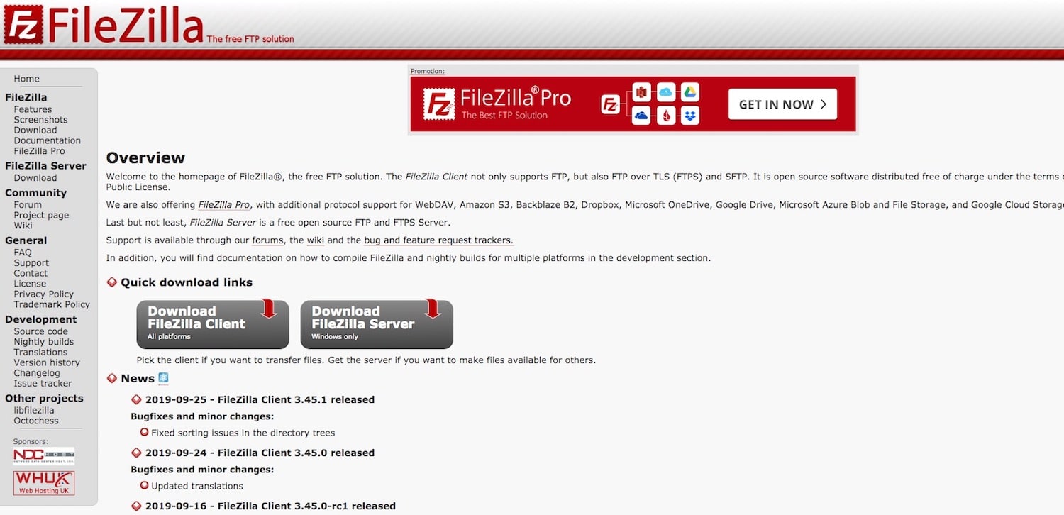 Bästa FTP-klienterna: FileZilla