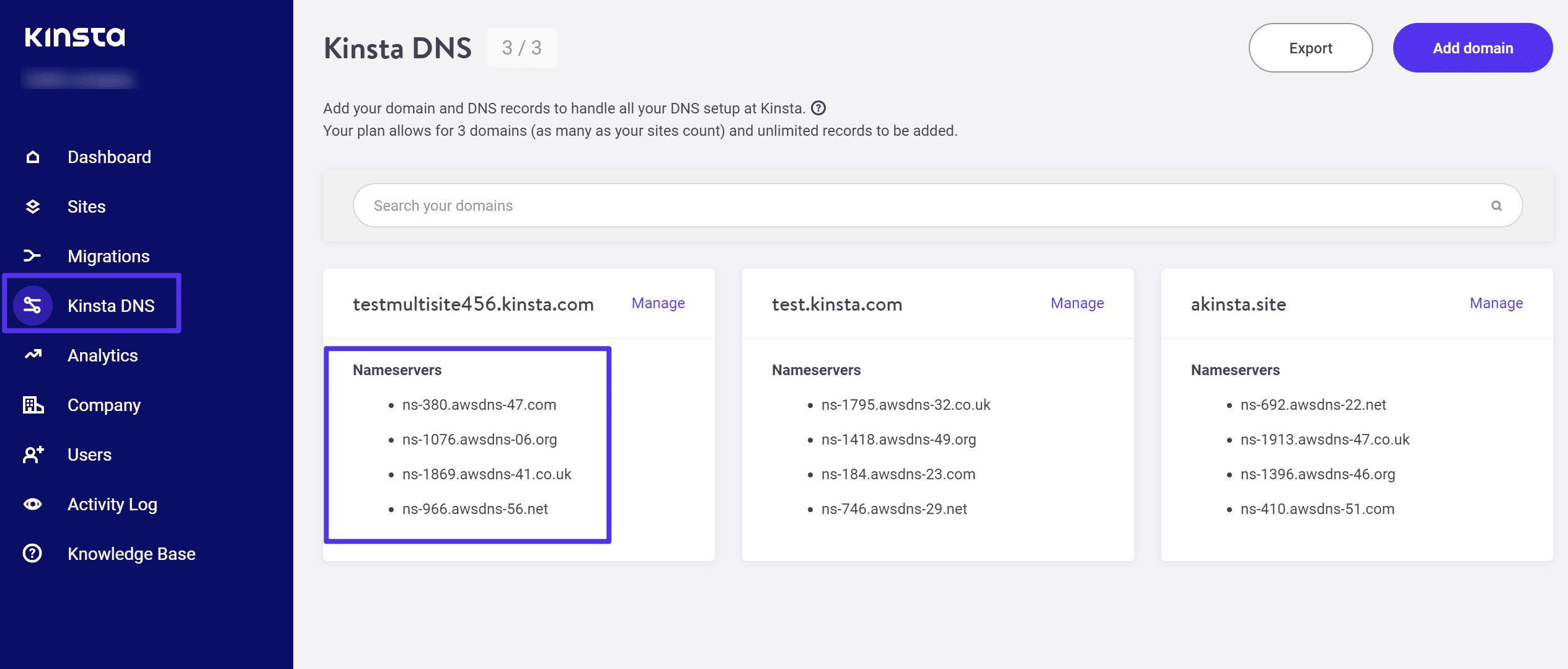 Kinsta inkluderar premiumnamnservrar via Amazon Route 53