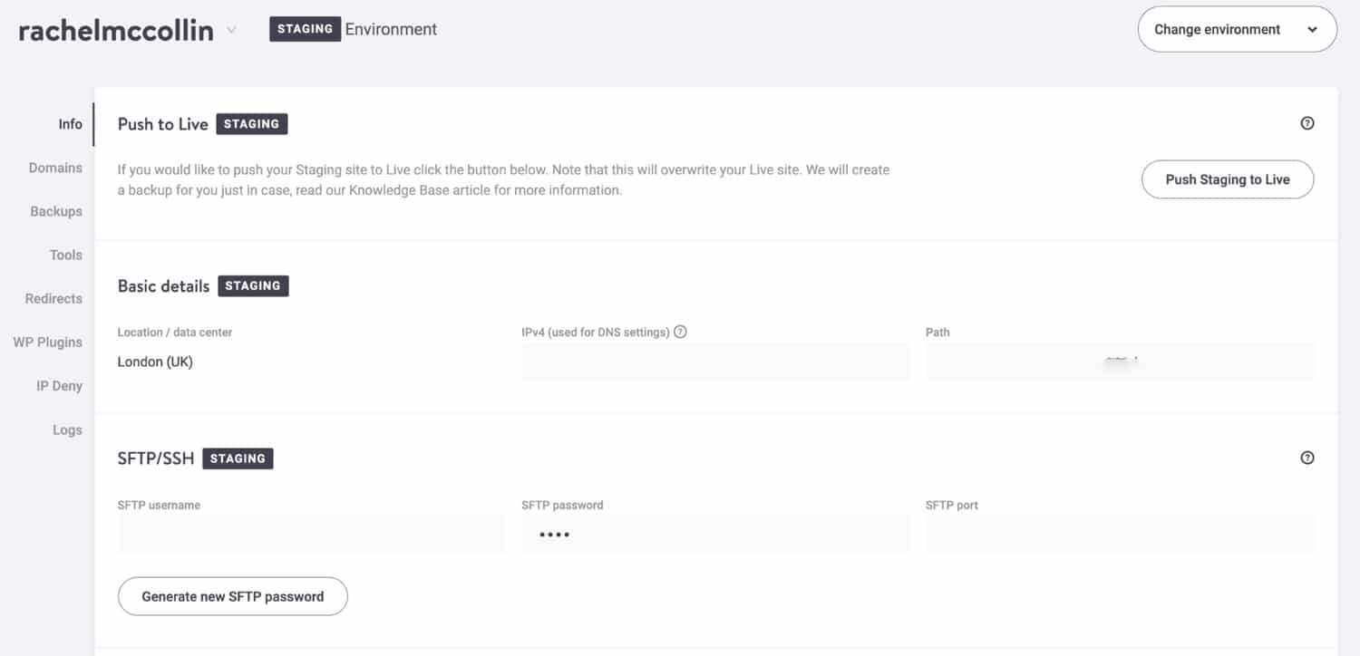 MyKinsta staging