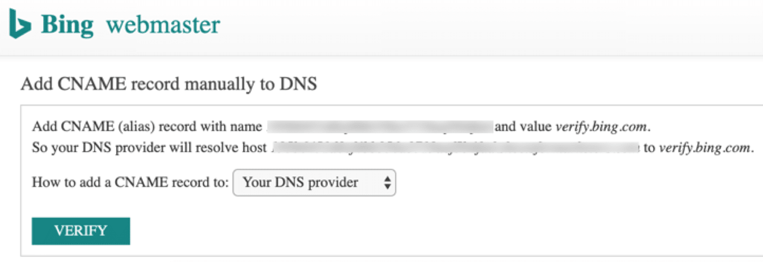 Verify Bing via DNS