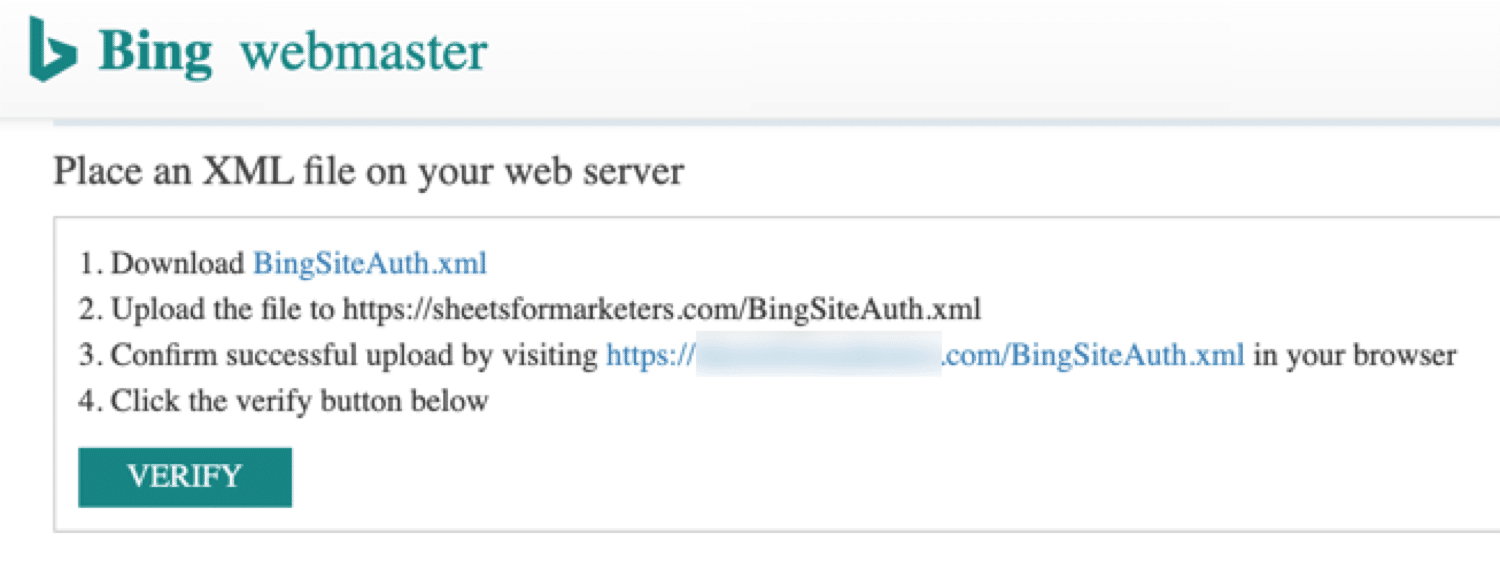 Bing XML-filverifiering