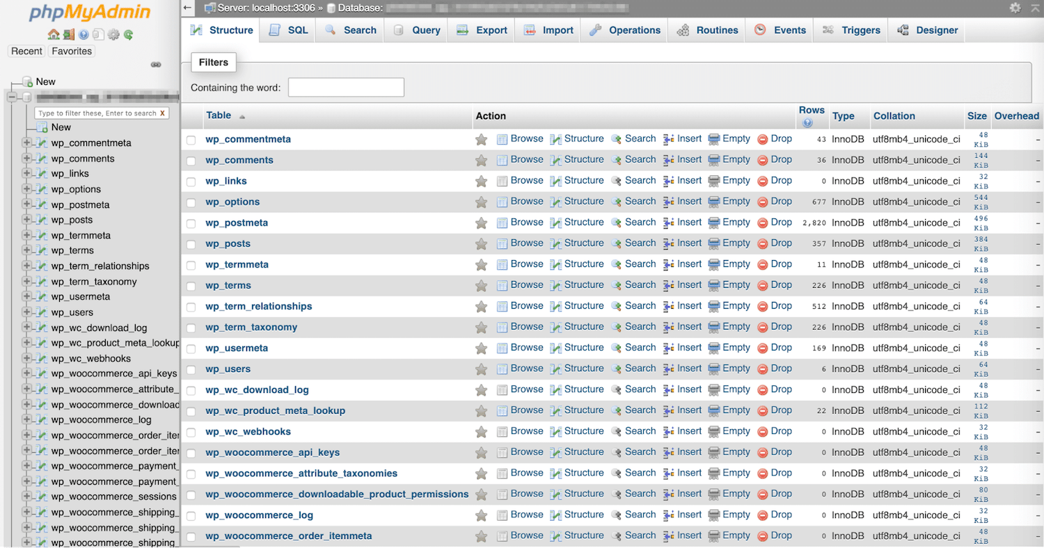 Prefixen bör matcha dem i din wp-config.php-fil