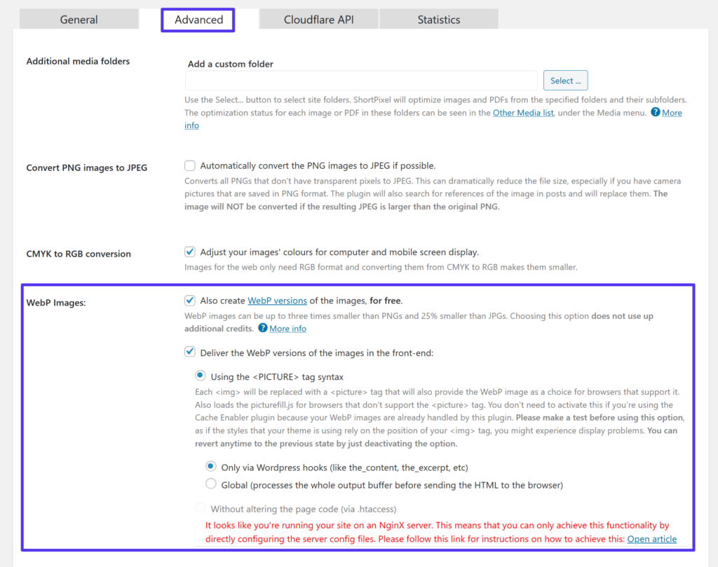 Så här aktiverar du WordPress WebP-bilder i ShortPixel