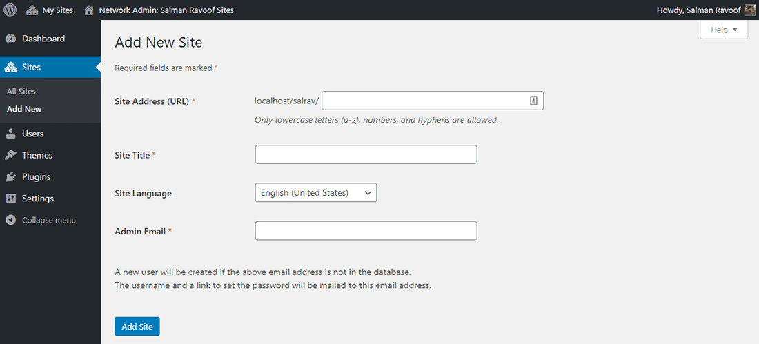 Lägga till nya webbplatser till WordPress Multisides-nätverk